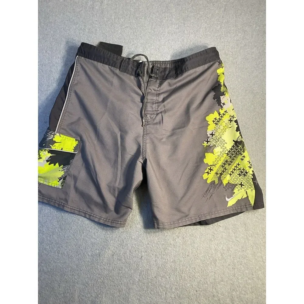 Vintage Nike Swim Shorts Adult L Gray/Green Y2k